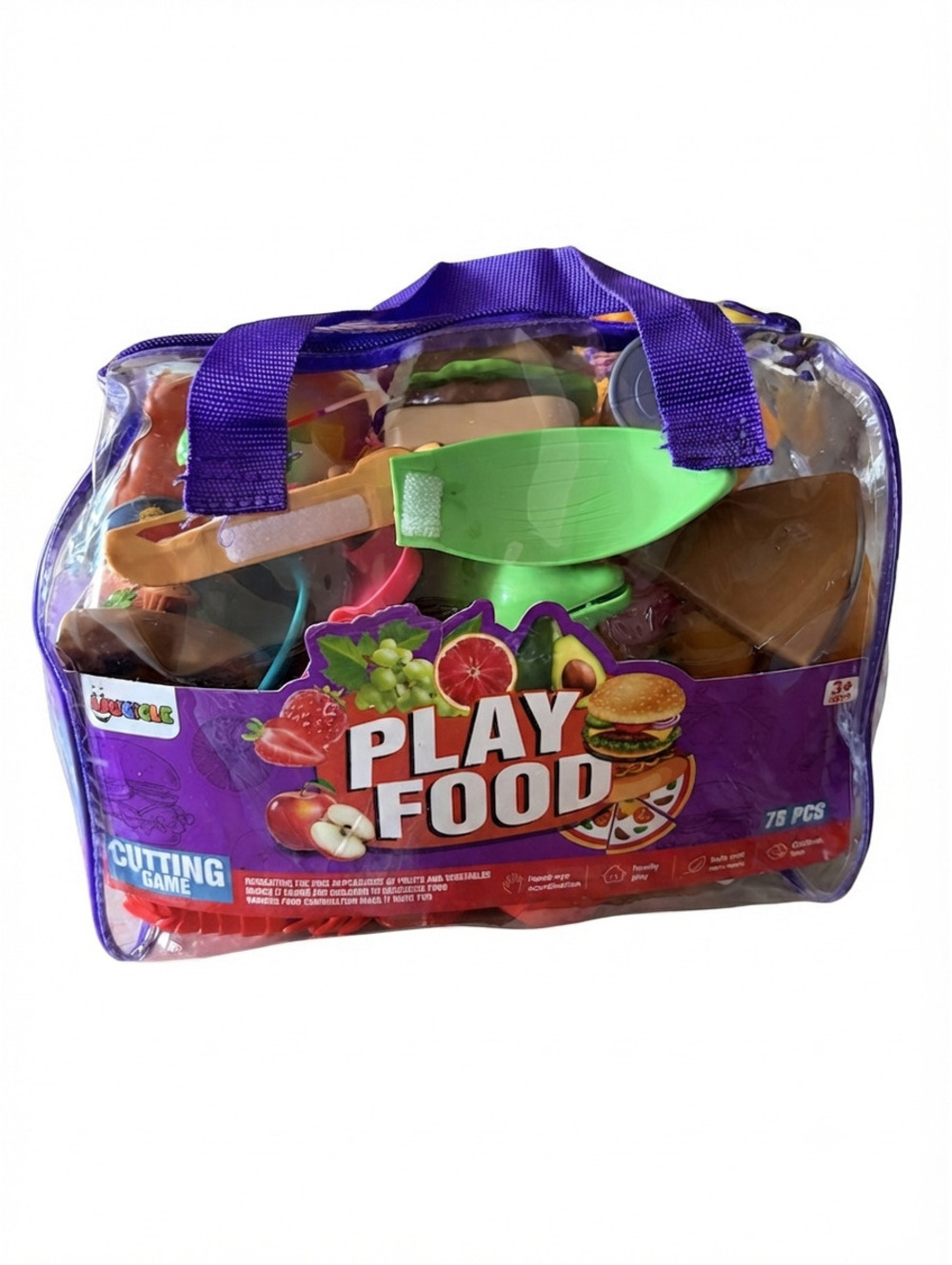 75-Piece Kids Play Food Cutting Game Set with Carry Bag